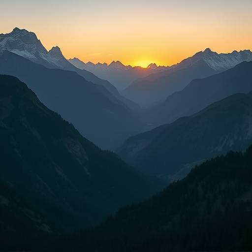 Blick auf eine Berglandschaft im Morgengrauen, der die Weite und Ruhe symbolisiert.