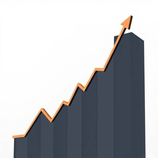 Ein Grafiker stellt eine aufsteigende B&radic;&part;rsenkurve dar, um den Wirtschaftsdienst zu symbolisieren.