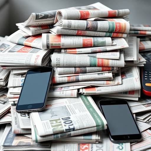 Ein Haufen von Zeitungen und digitalen Ger&radic;&sect;ten, die verschiedene Nachrichtenformate repr&radic;&sect;sentieren.