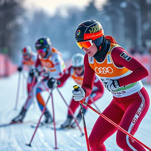 Eine Gruppe von Biathleten startet ins Rennen