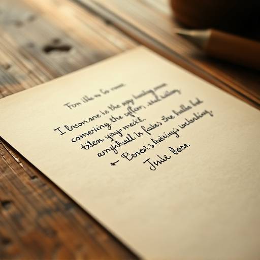 Nahaufnahme eines handschriftlichen Briefes, der auf einem Holztisch liegt.