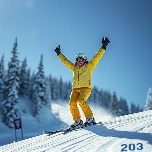 Skifahrer jubelt nach einem Erfolg auf der Piste