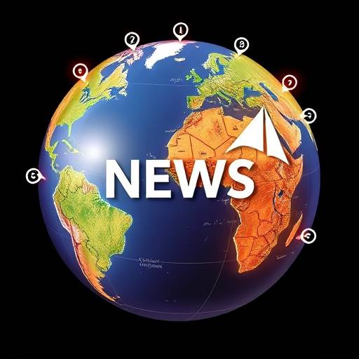 Symbolische Darstellung eines Globus mit Nachrichten-Symbolen, die die globale Reichweite von Alpenblick Nachrichten repr&auml;sentieren.
