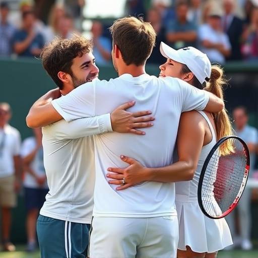 Tennisspieler umarmen sich nach einem gewonnenen Match